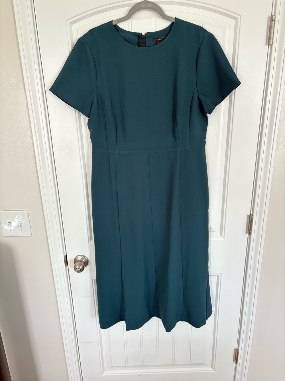 Ann Taylor Teal Short-Sleeve Midi Dress